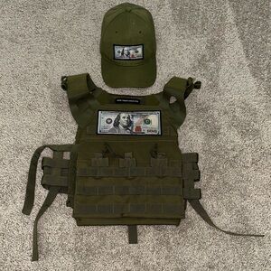 Olive Tactical Vest and Cap Set